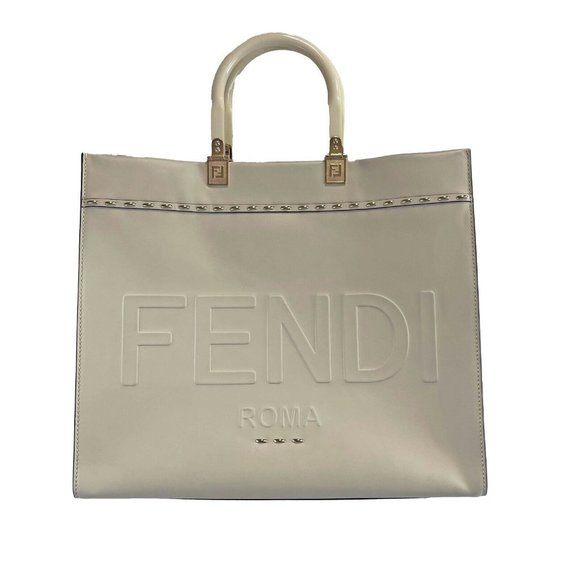 FENDI - Plexiglass Handle Sunshine Medium Cream Shopper Tote w/ Shoulder Strap - Picture 13 of 15